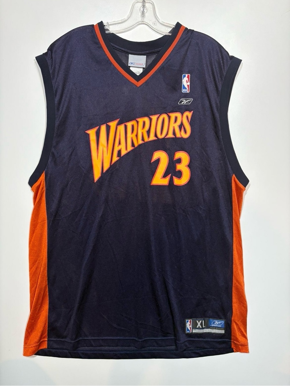 Vintage Reebok Golden State Warriors Navy & Orange Basketball Jersey